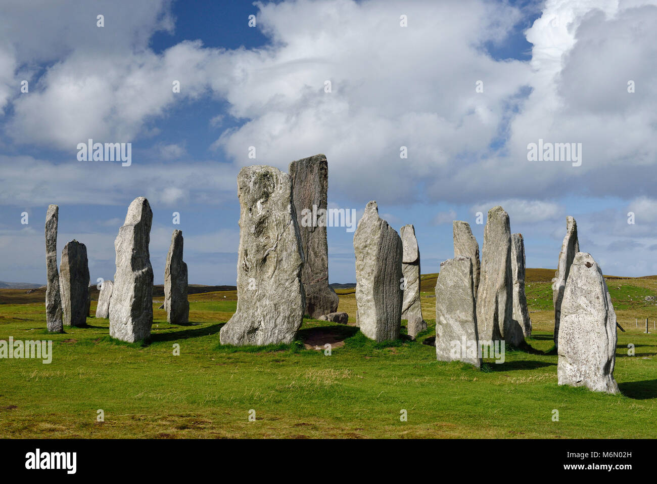 Royaume-uni, Ecosse, îles Hébrides, Lewis et Harris, à l'île de Lewis. Callanish Standing Stones. Cercle de pierres 3,000 avant J.-C.) Banque D'Images