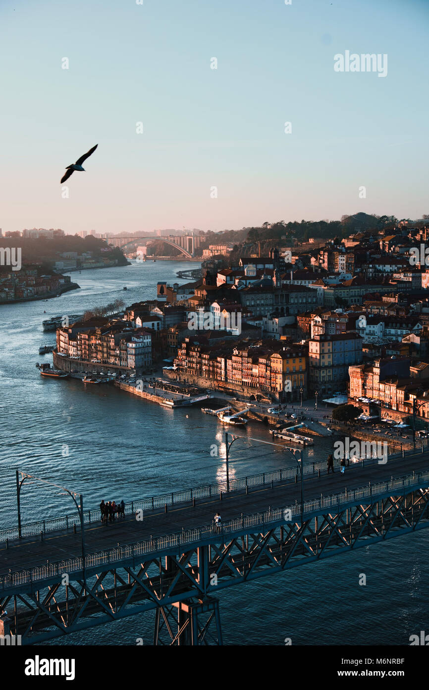 Vue sur Porto, avec Ponte Dom Luis I Pont sur la riviére Douro à Porto, Portugal Banque D'Images