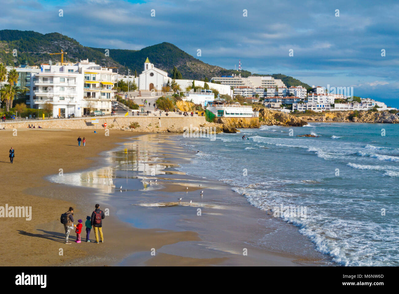 Platja de Sant Sebastià, Sitges, Catalogne, Espagne Banque D'Images