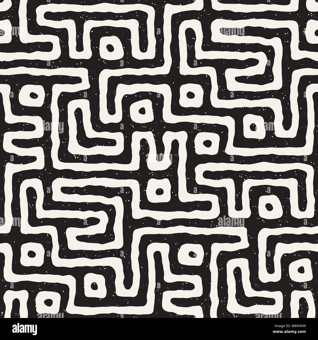 Modèle transparent avec des lignes de labyrinthe. Résumé fond monochrome. Vector hand drawn labyrinthe. Illustration de Vecteur