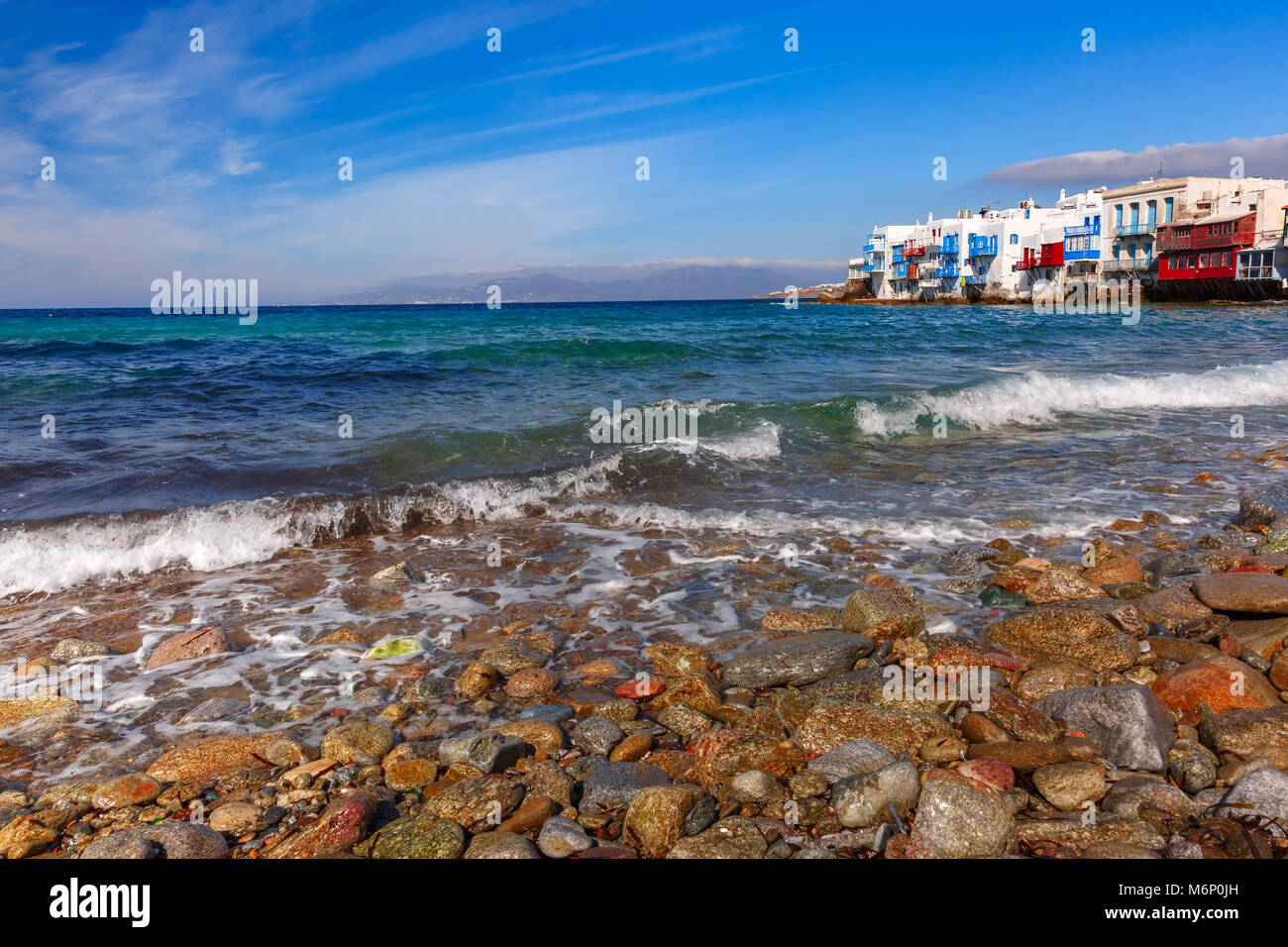 La petite Venise sur l'île de Mykonos, Grèce Banque D'Images