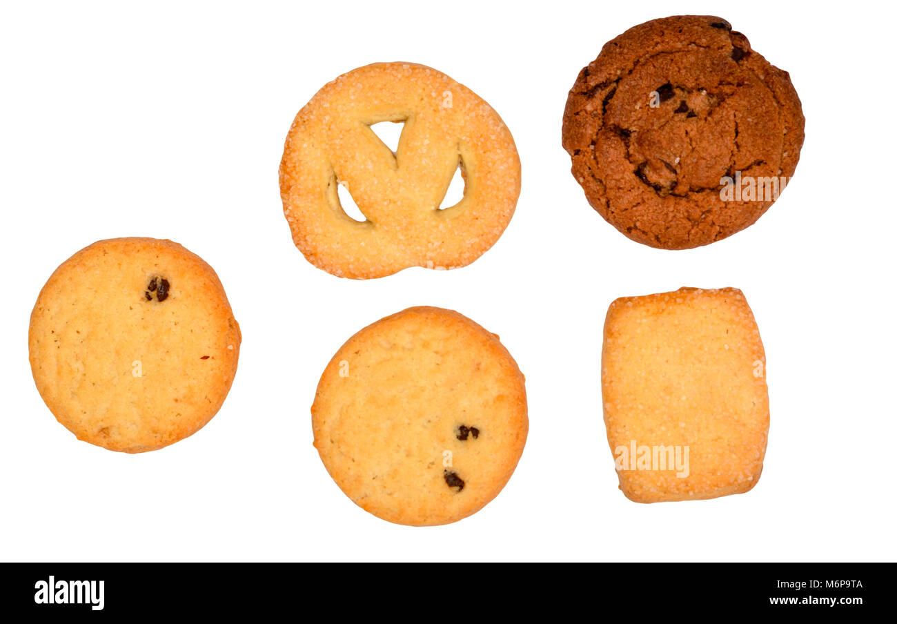 Cookies - variété de biscuits sucrés avec du chocolat et du sucre Banque D'Images