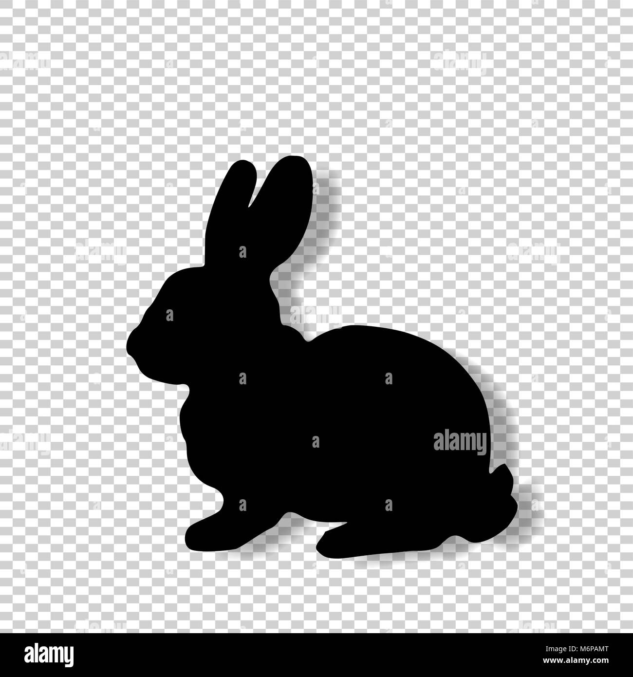 Profil de silhouette noire fluffy bunny, lapin ou lièvre assis isolé sur fond transparent. Vector illustration, logo, icône, clip art. Illustration de Vecteur
