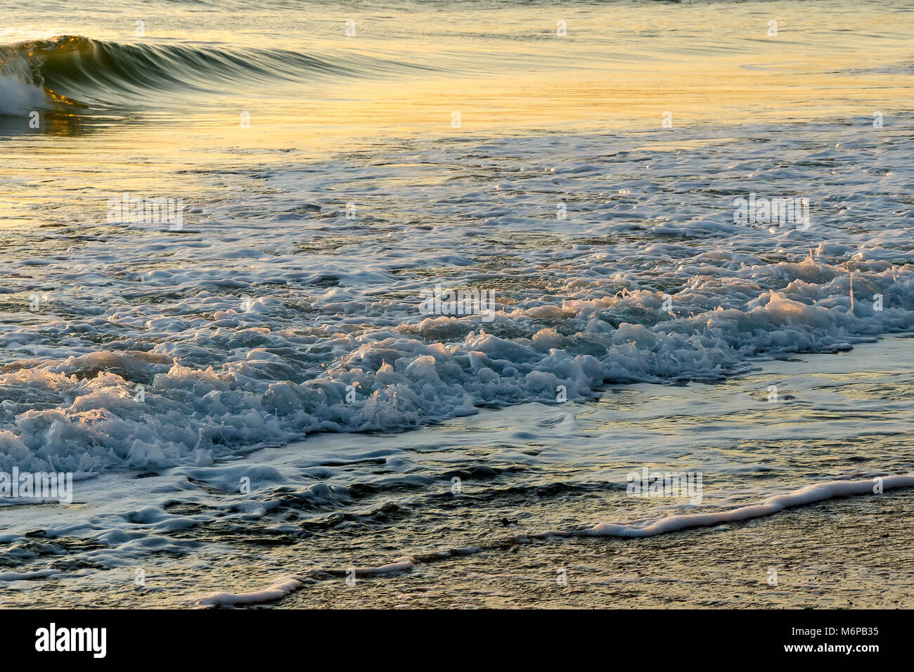 Vagues rouleaux se brisant sur le rivage de la plage Banque de ...