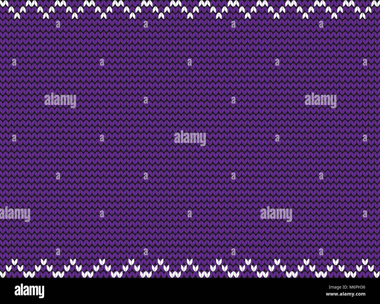 Arrière-plan blanc violet tricoté avec zig zag frontière. Illustration vectorielle, cadre, modèle avec espace pour texte. Illustration de Vecteur