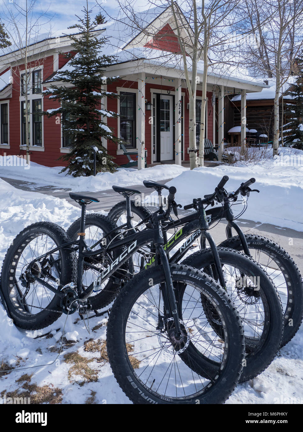 Gros vélos à louer, centre-ville de Breckenridge, Colorado. Banque D'Images