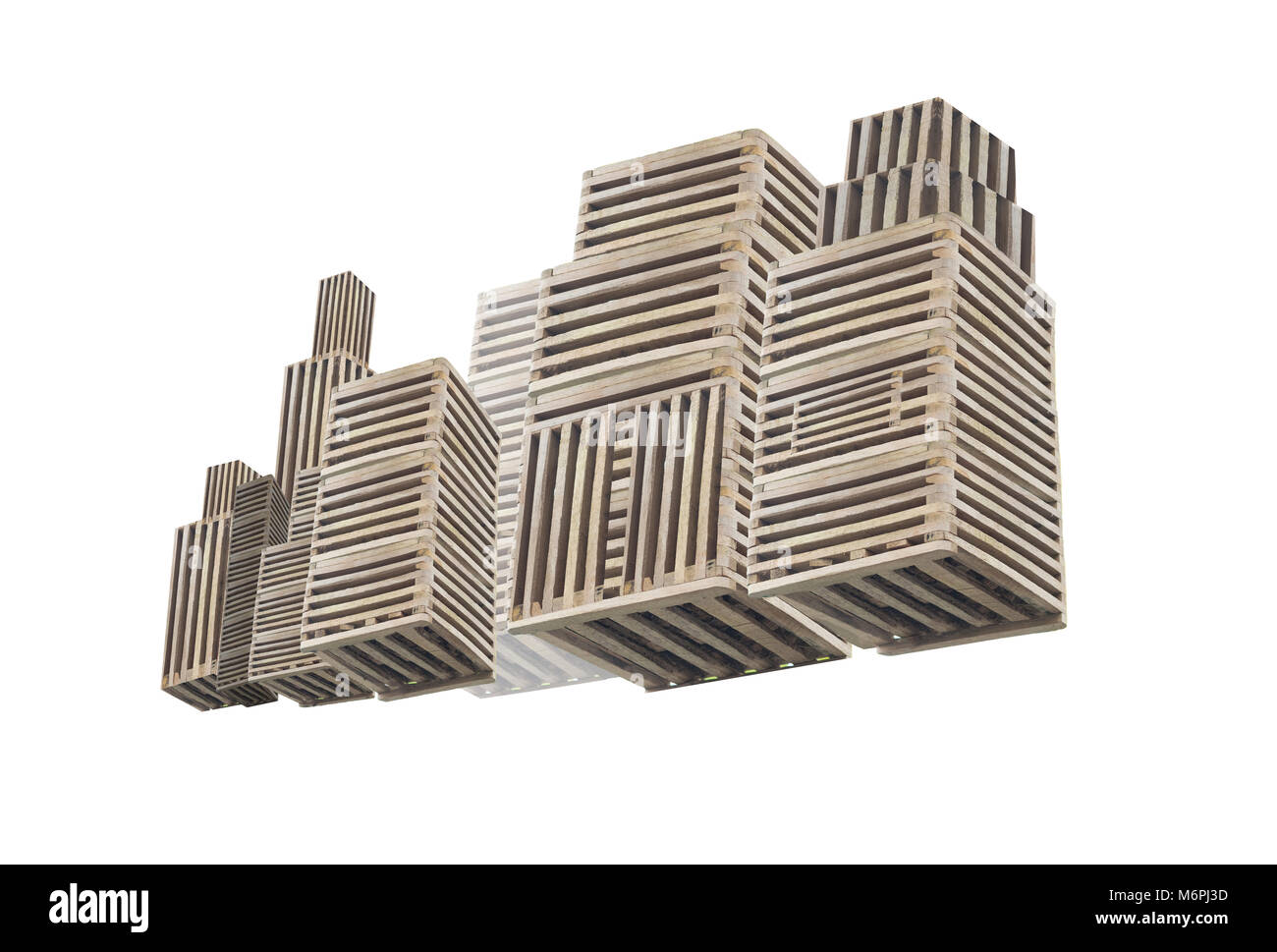 La ville en bois. La conception créative de l'angle faible bâtiment flottant. Chemin de détourage et isolé sur fond blanc Banque D'Images