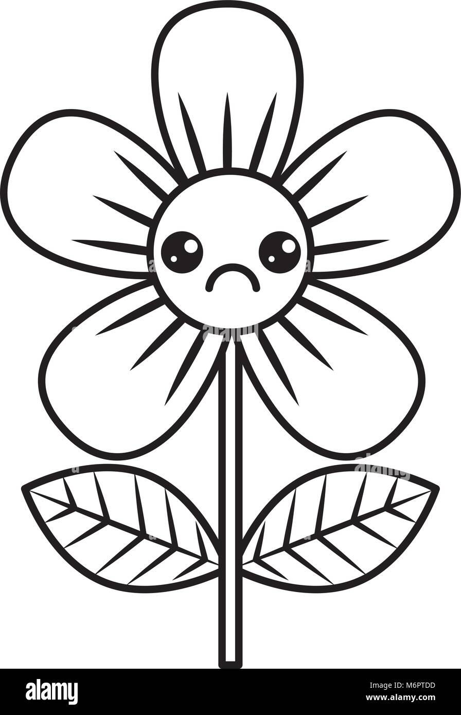 Belle fleur triste kawaii cartoon vector illustration fine ligne design Illustration de Vecteur