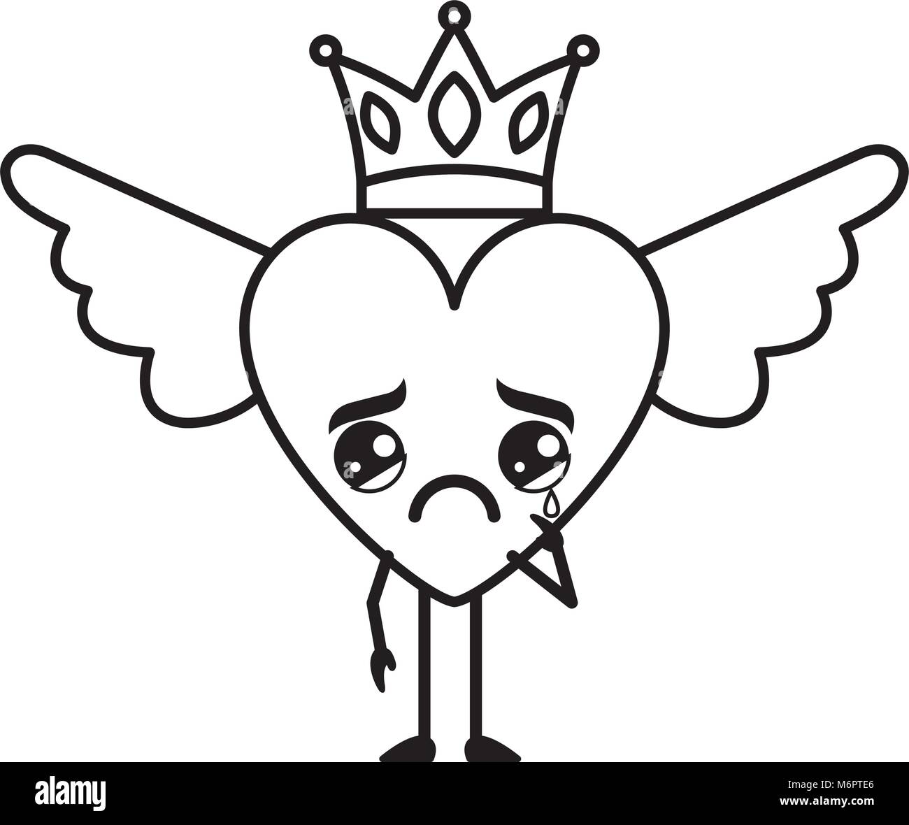 Cartoon Coeur Amoureux Pleurer Kawaii Et Ailes D Illustration Vectorielle De La Couronne Fine Ligne Design Image Vectorielle Stock Alamy