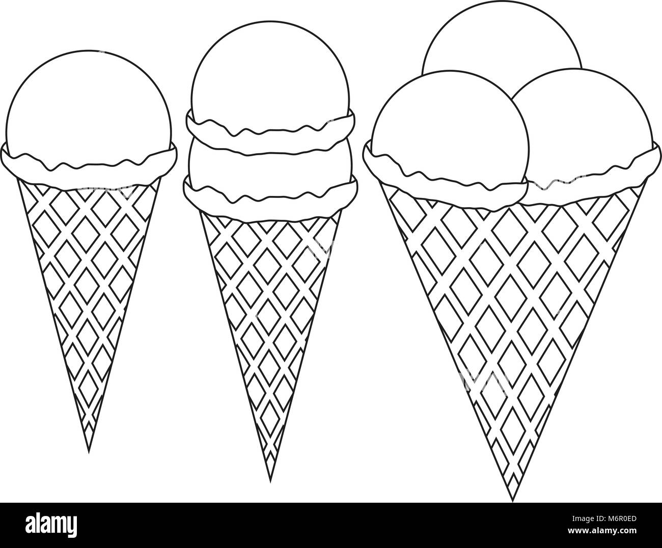 L'art de la ligne ice cream 1 2 3 cône à billes noir et blanc icon set. La page de coloriage pour adultes et enfants. Fast food de l'été illustration vectorielle pour voiture cadeaux Illustration de Vecteur