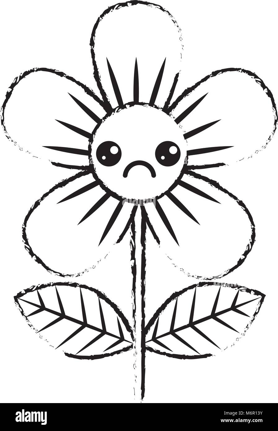 Belle fleur triste kawaii cartoon vector illustration design sketch Illustration de Vecteur