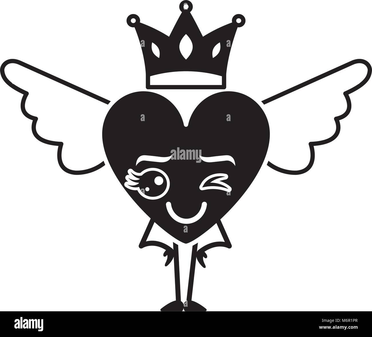 Cartoon Coeur Amoureux Surprise Kawaii Ailes Et Couronne Vector Illustration Image Vectorielle Stock Alamy