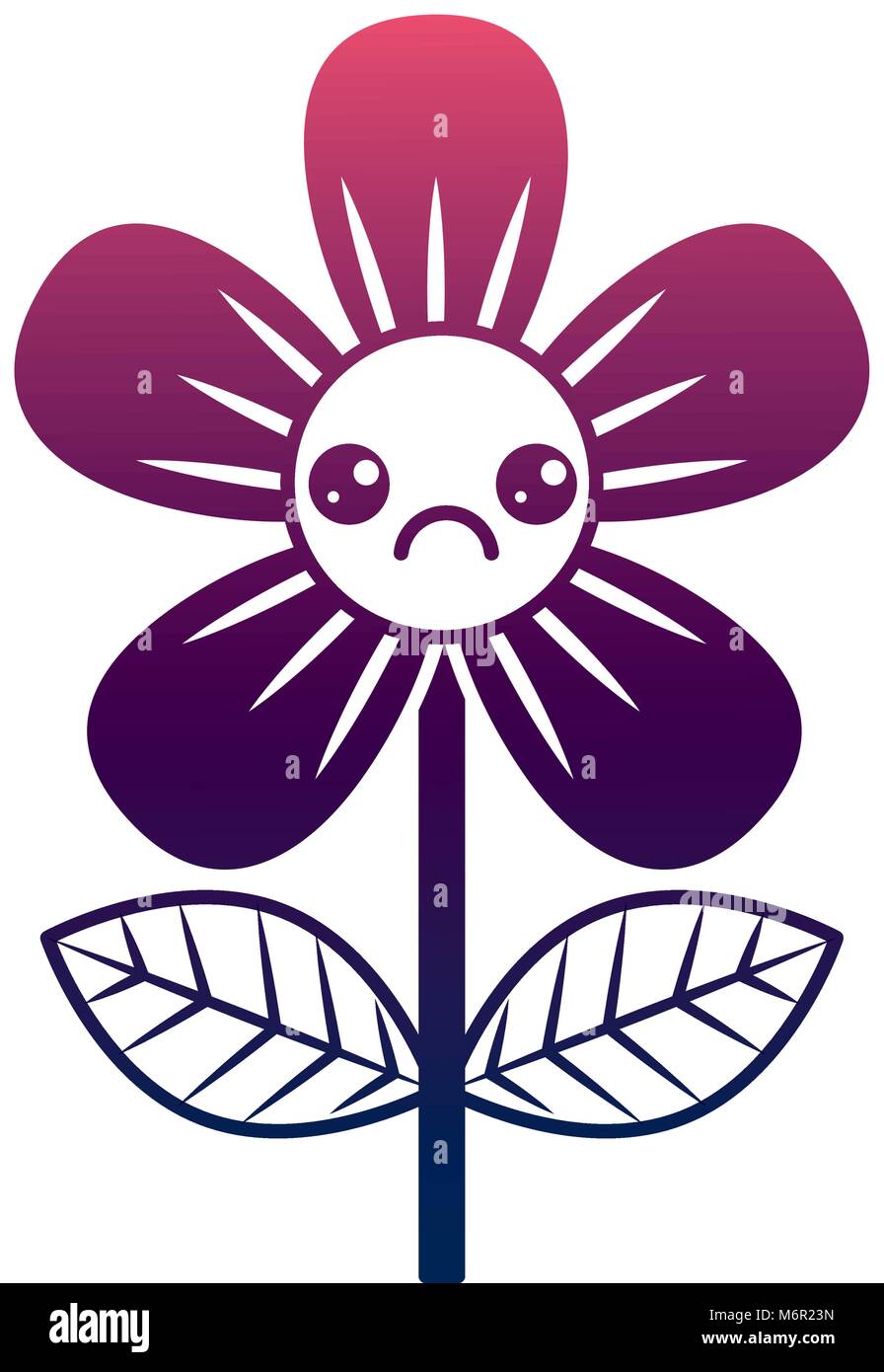 Belle fleur triste kawaii cartoon vector illustration design couleur dégrader Illustration de Vecteur