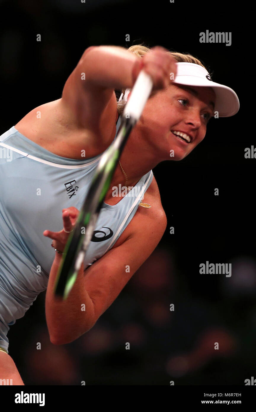 New York, USA. 5 mars, 2018. CoCo Vandeweghe des États-Unis en action pendant la dizaines tie break tennis tournament au Madison Square Garden de New York. Le tournoi est doté de huit tours de la page Les femmes et les joueurs en compétition pour un 250 000 $ prix gagnants. Crédit : Adam Stoltman/Alamy Live News Banque D'Images