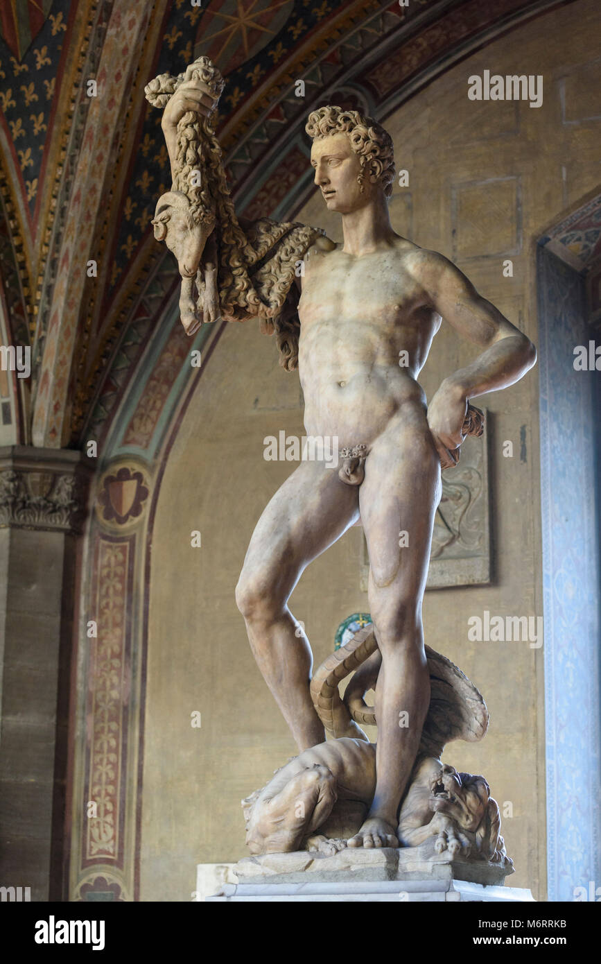 Florence. L'Italie. Sculpture de Jason (1589), de Pietro Francavilla (1548-1615), dans la Loggia, Museo Nazionale del Bargello. Banque D'Images