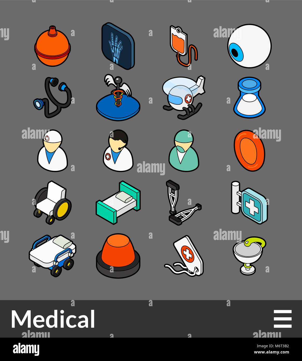 Couleur de contour isométrique icons set Illustration de Vecteur