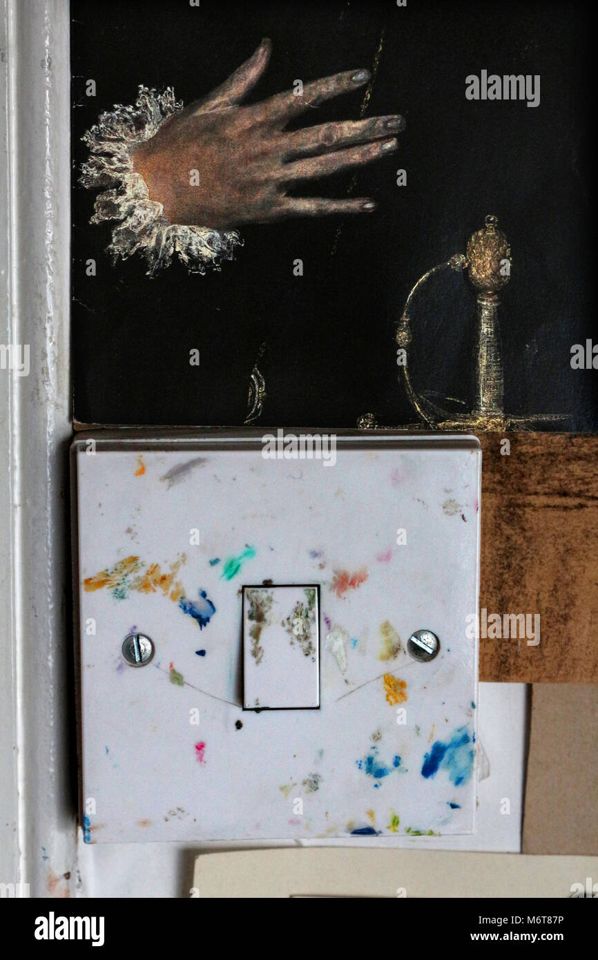 Peint d'empreintes digitales sur un interrupteur Banque D'Images
