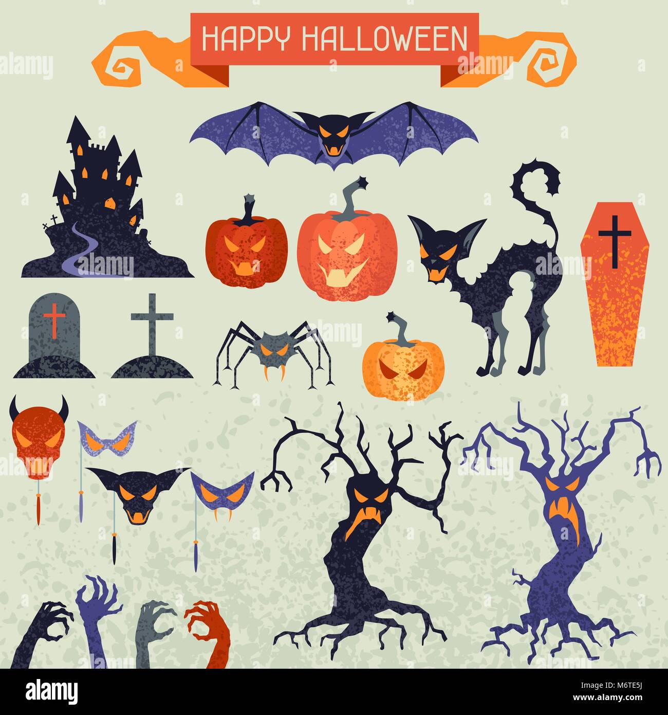 Happy Halloween icons set et éléments de conception Illustration de Vecteur