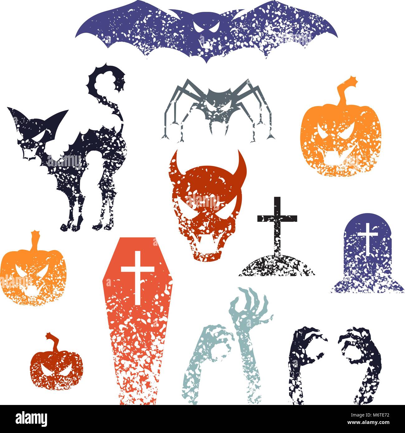 Happy Halloween symboles avec texture grunge Illustration de Vecteur