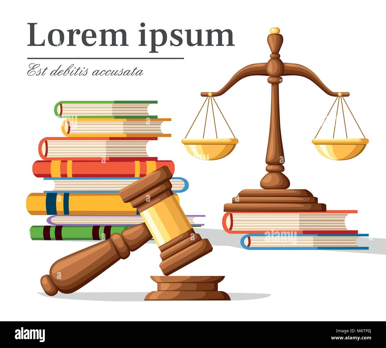 La Justice Au Concept De Style Dessin Anime Les Echelles De La Justice Et Juge En Bois Marteau Marteau Droit Signe Avec Livres De Lois Droit Juridique Et Symbole D Encheres Vector Illu