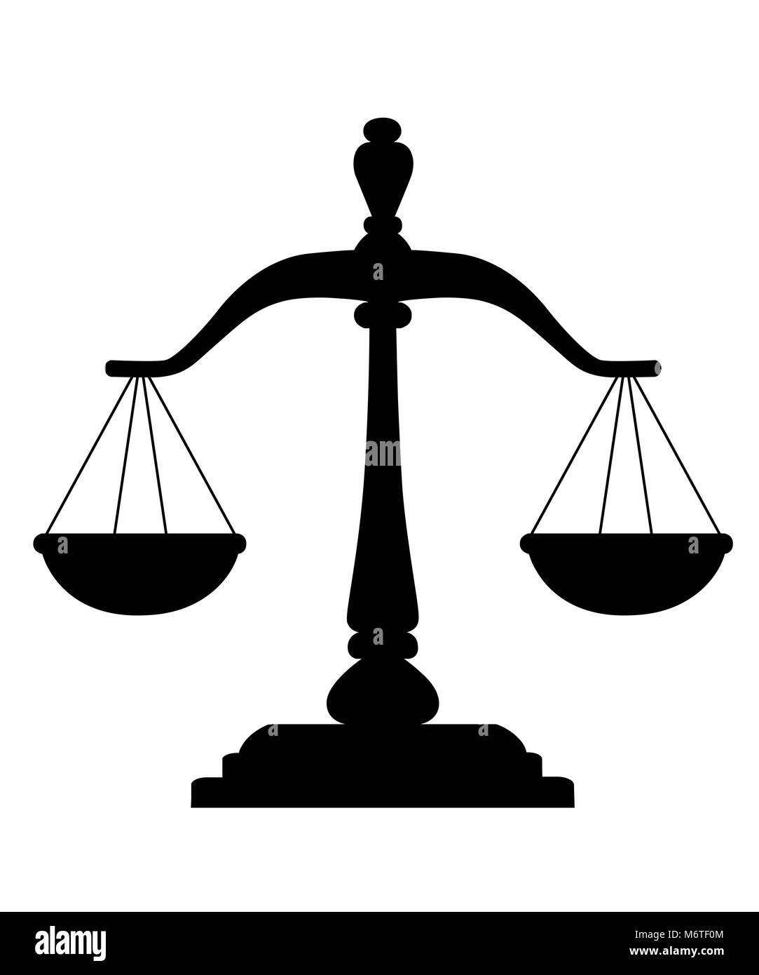 Silhouette noire de balance de la Justice. Les échelles en bois signe balance. Vector illustration isolé sur fond blanc. La page du site Web de l'application mobile et le desi Illustration de Vecteur