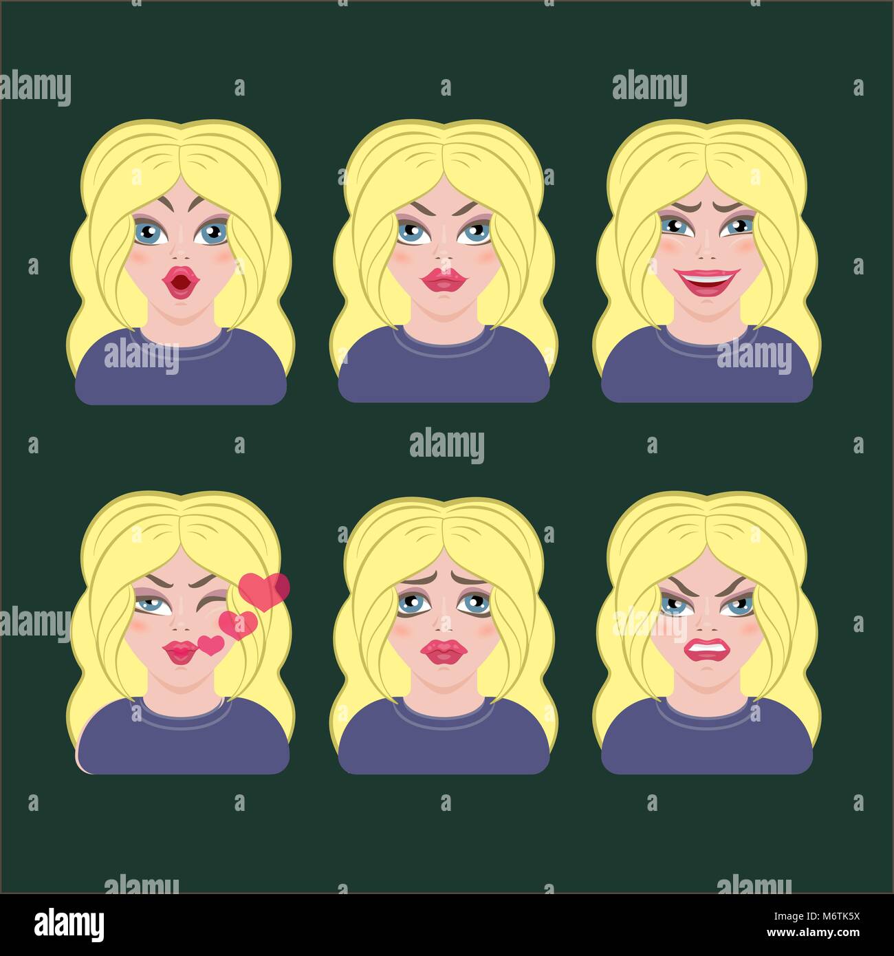 Icônes d'émotion girl blonde de caractère Illustration de Vecteur