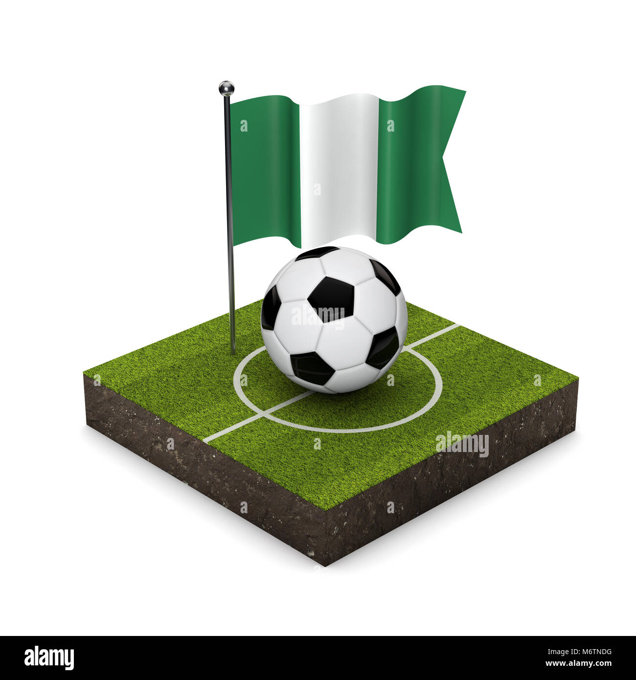 Le Nigeria football drapeau concept. Drapeau, ballon de soccer et l'icône isométrique. Le Rendu 3D Banque D'Images