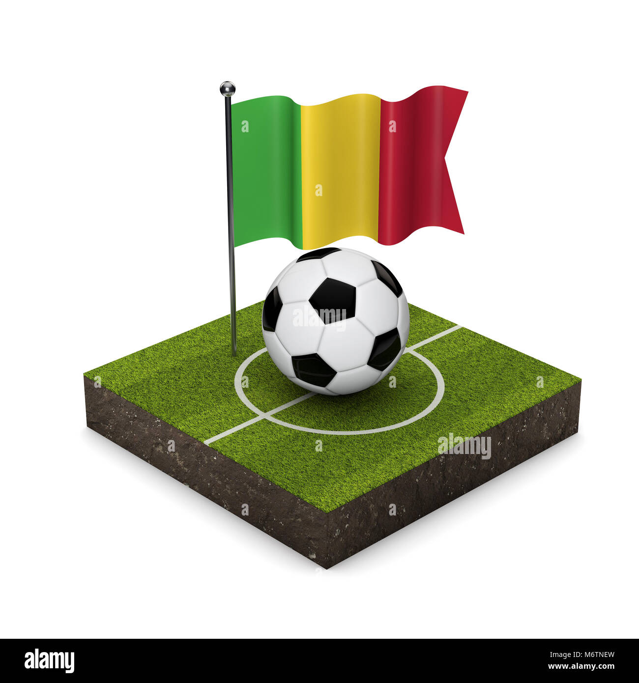 Le Mali de flag-football de concept. Drapeau, ballon de soccer et l'icône isométrique. Le Rendu 3D Banque D'Images