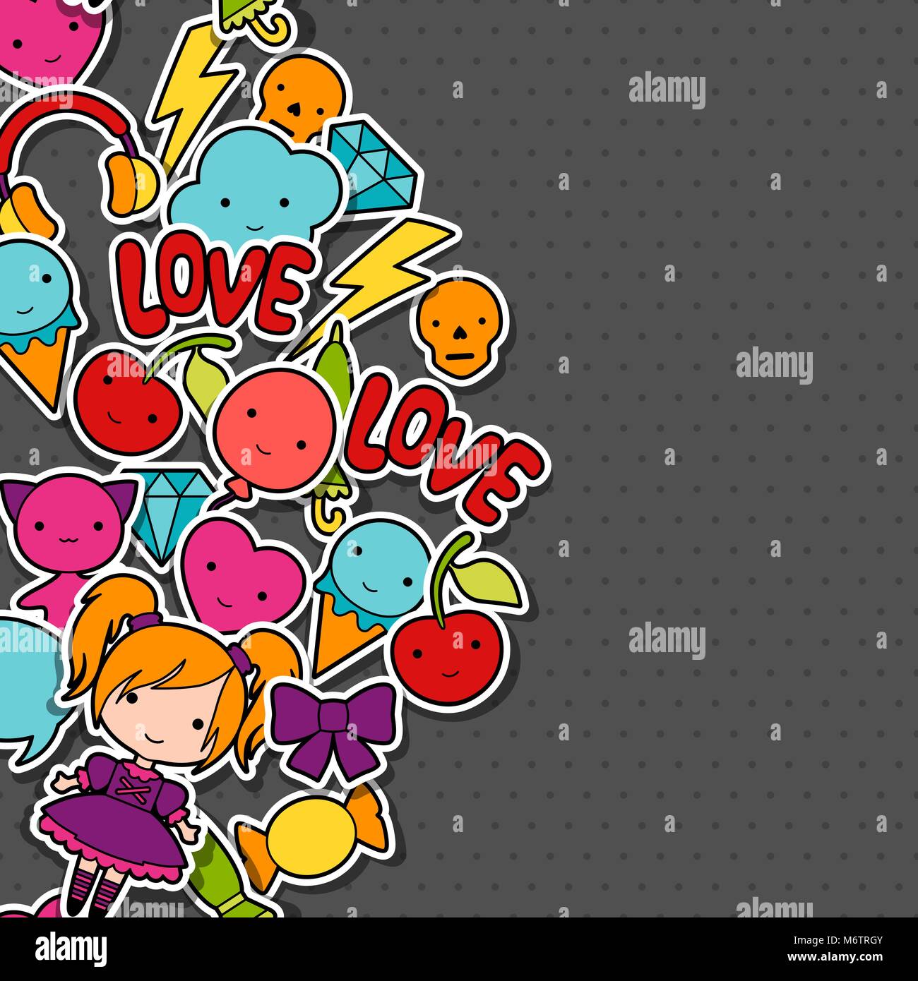 Abstract background with cute kawaii doodles Illustration de Vecteur
