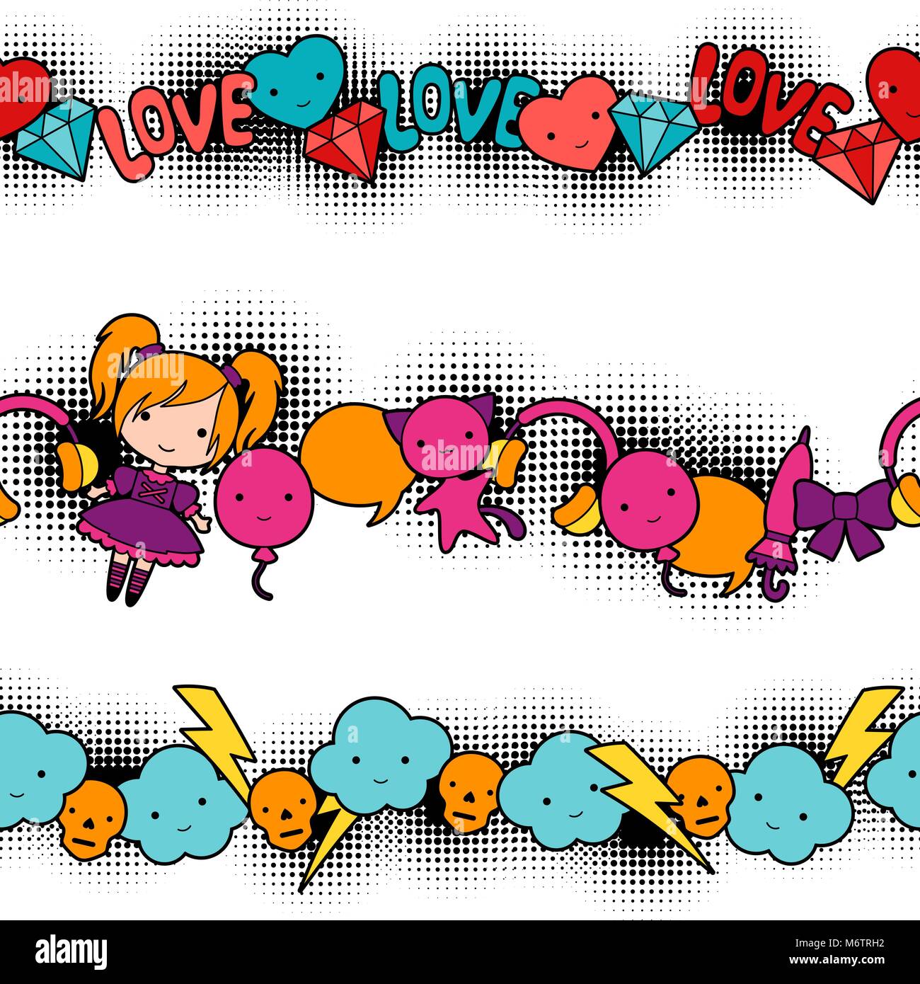 Kawaii transparente avec les habitudes de l'enfant mignon doodles Illustration de Vecteur