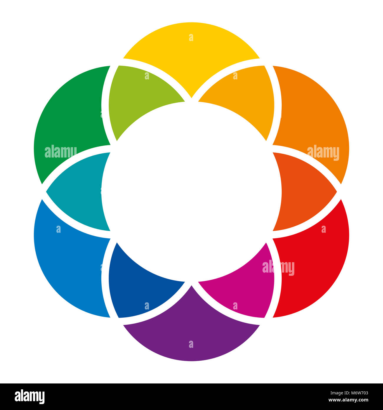 Fleur de couleur arc-en-ciel et de la roue chromatique. Conduire à des cercles qui se chevauchent un espace coloré et à l'arrière-plan. Gamme de couleurs complémentaires. Banque D'Images