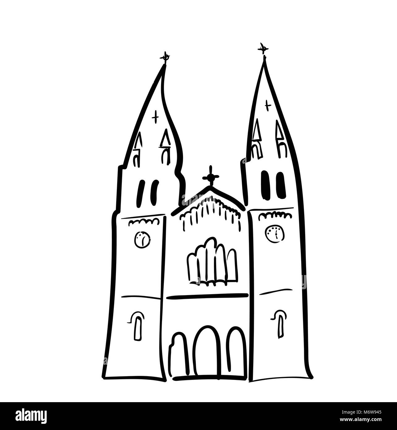 Dessin fait main sur la basilique de Santa Mar à Covadonga Illustration de Vecteur