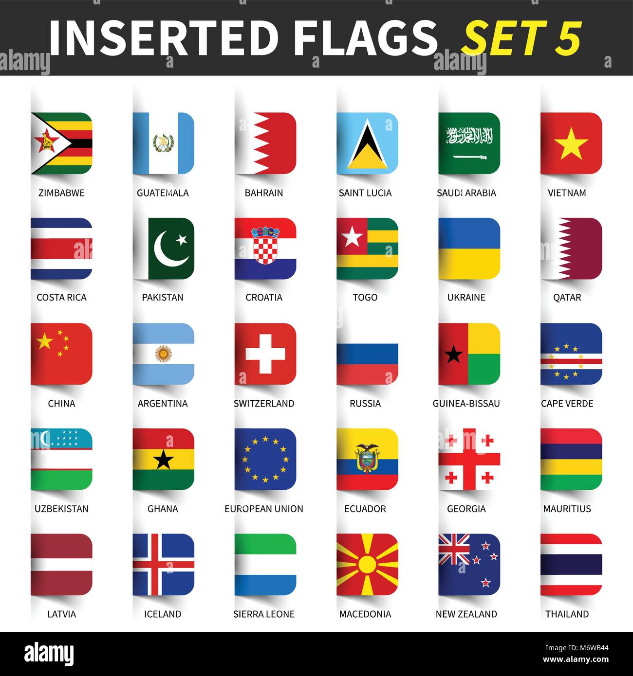 Tous les drapeaux du monde set 5 . Inséré et flottantes sticky note design . ( 5/8 ) . Illustration de Vecteur