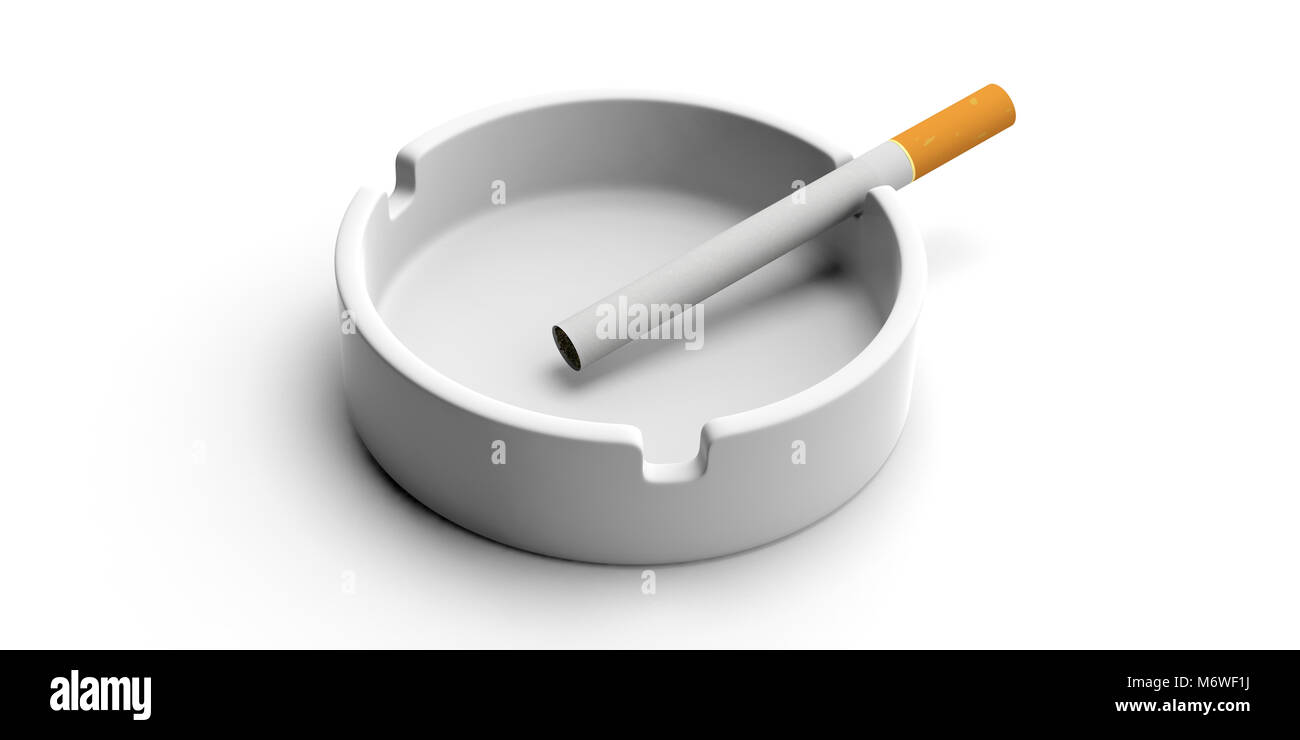 Cigarette et un cendrier propre blanc isolé sur fond blanc. 3d illustration Banque D'Images