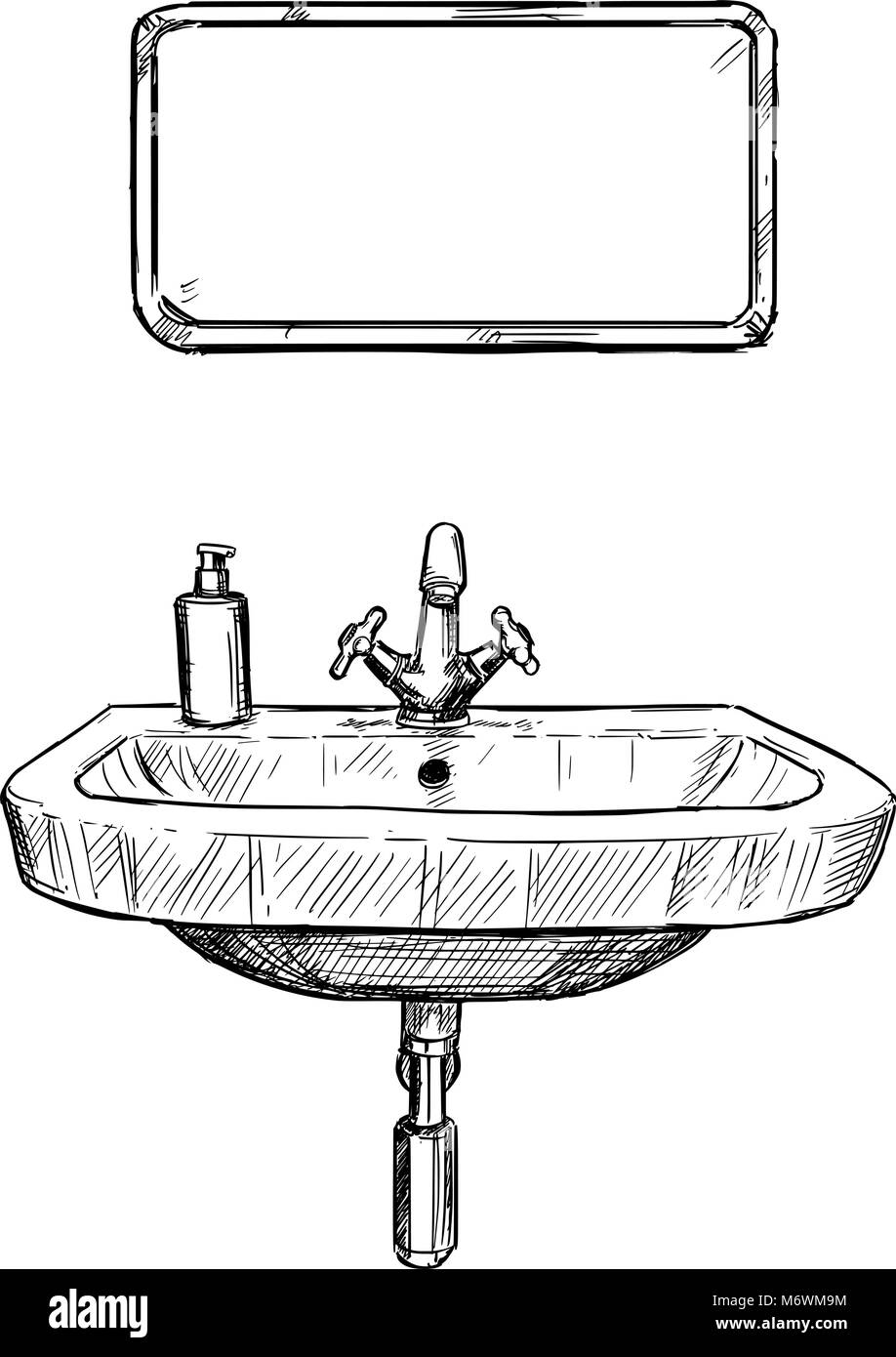 Vector Dessin à la main d'évier et miroir dans salle de bains Illustration de Vecteur