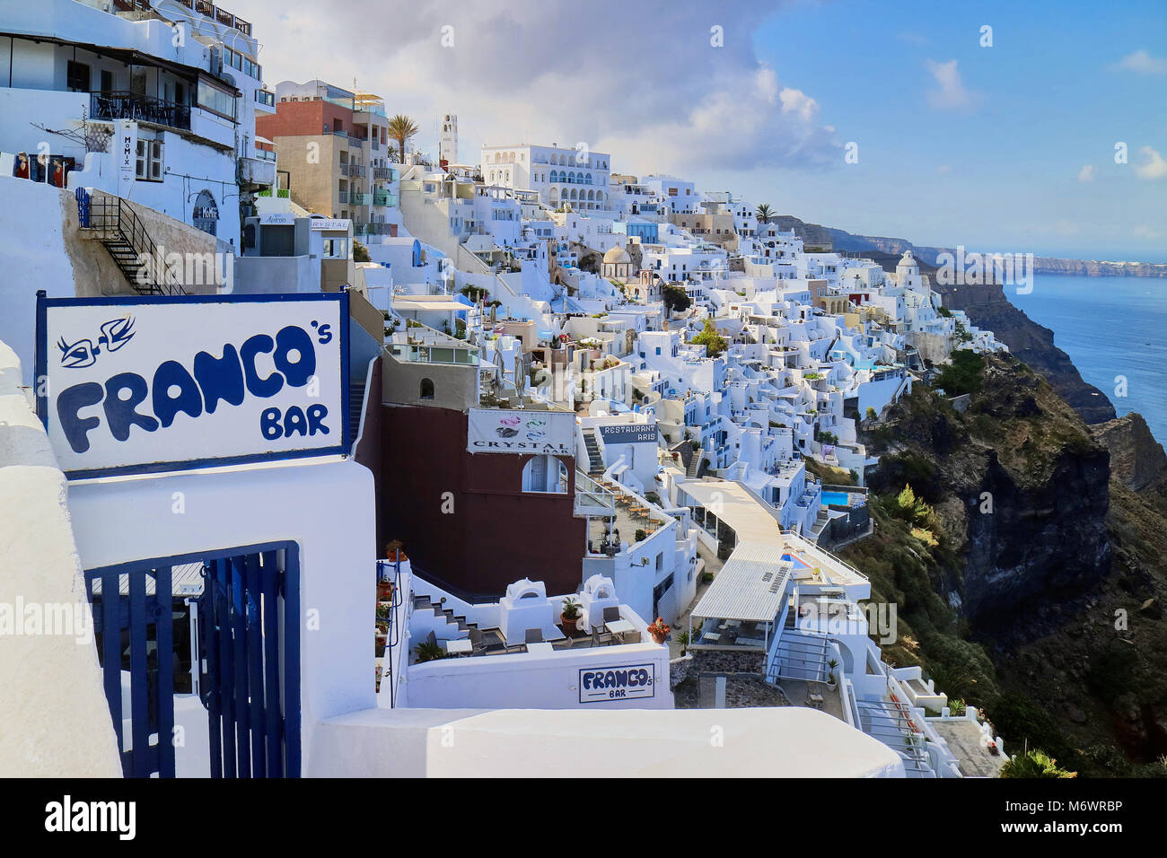 L'Europe, la Grèce, l'Cyclages, sur la mer Egée, l'île de Santorin, Fira city Banque D'Images