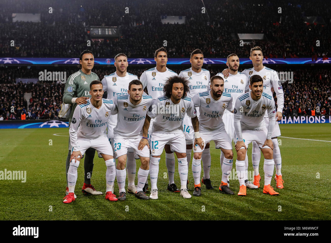 Paris, France, le 6 mars 2018. Groupe de l'équipe du Real Madrid Liune-up match de la Ligue des Champions de l'UCL entre PSG vs Real Madrid au Parc des Princes : Crédit Gtres información más Comuniación sur ligne, S.L./Alamy Live News Banque D'Images