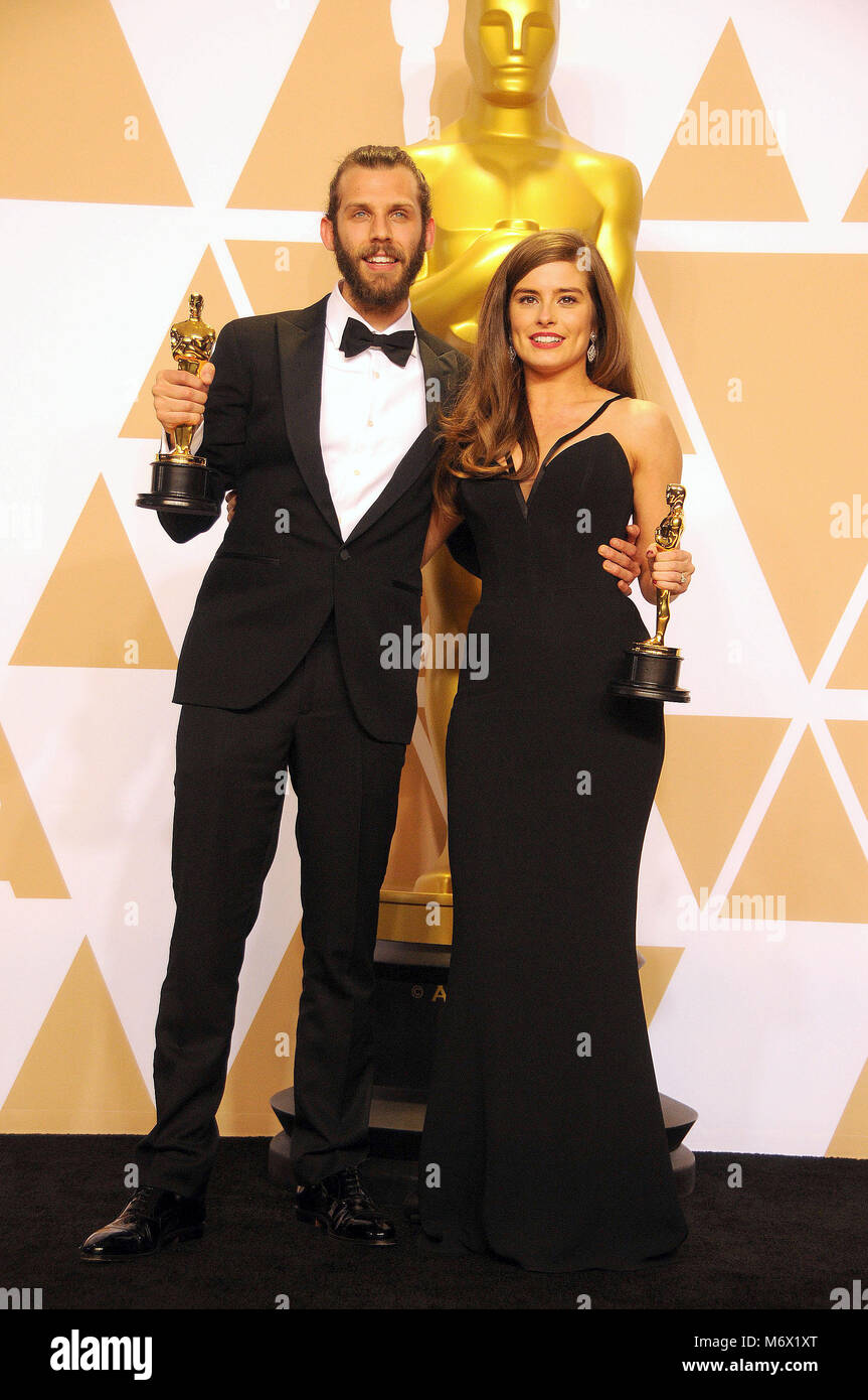 Los Angeles, Californie, USA. 4e Mar, 2018. 4 mars 2018 - Los Angeles, Californie USA - CHRIS OVERTON, RACHEL SHENTON lors de la 90e Academy Awards- Salle de presse tenue au Hollywood & Highland Center, Hollywood, Los Angeles. Crédit : Paul Fenton/ZUMA/Alamy Fil Live News Banque D'Images