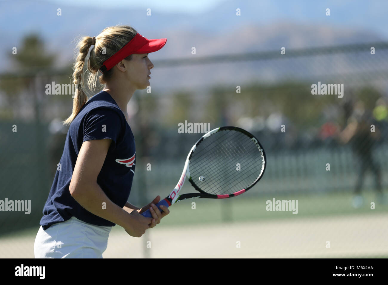 INDIAN WELLS, CA - 06 mars : Eugenie Bouchard du Canada pratiques durant le BNP Paribas Open à Indian Wells le jardin Tennis le 6 mars 2018 à Indian Wells, en Californie. Credit : Mauricio Paiz/Alamy Live News Banque D'Images