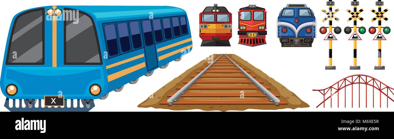 Railroad et différents modèles de trains illustration Illustration de Vecteur