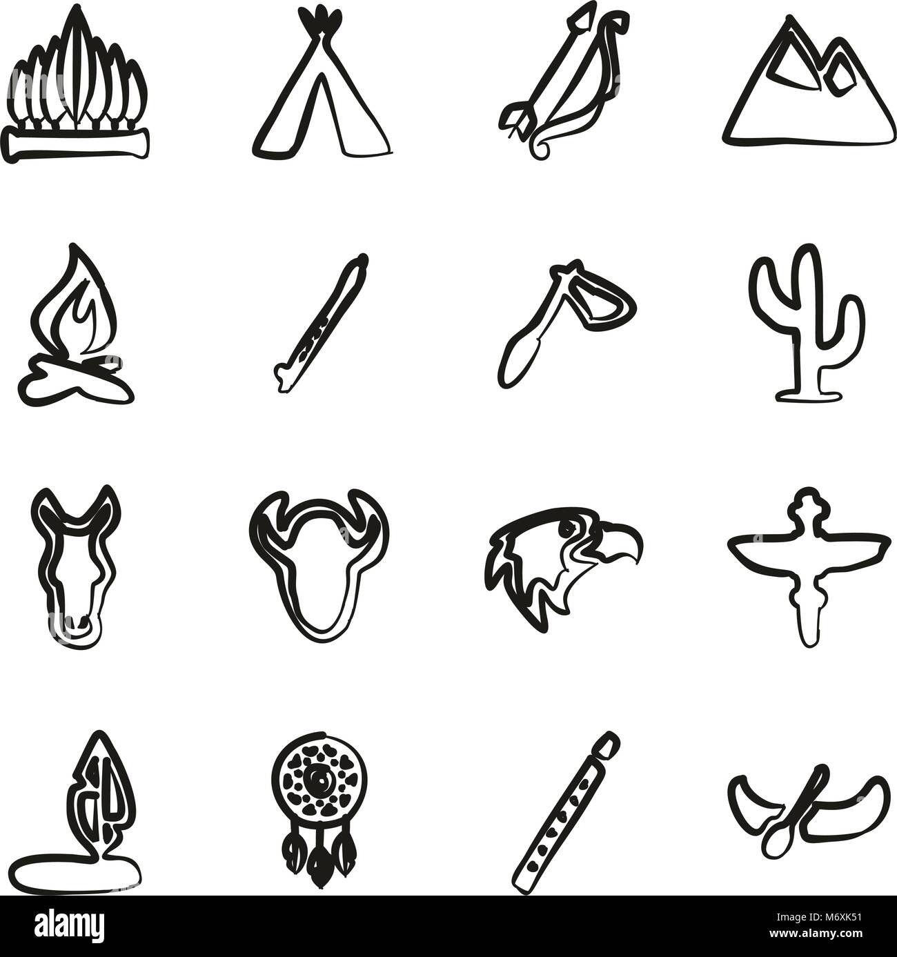 Native American Icônes Freehand Illustration de Vecteur