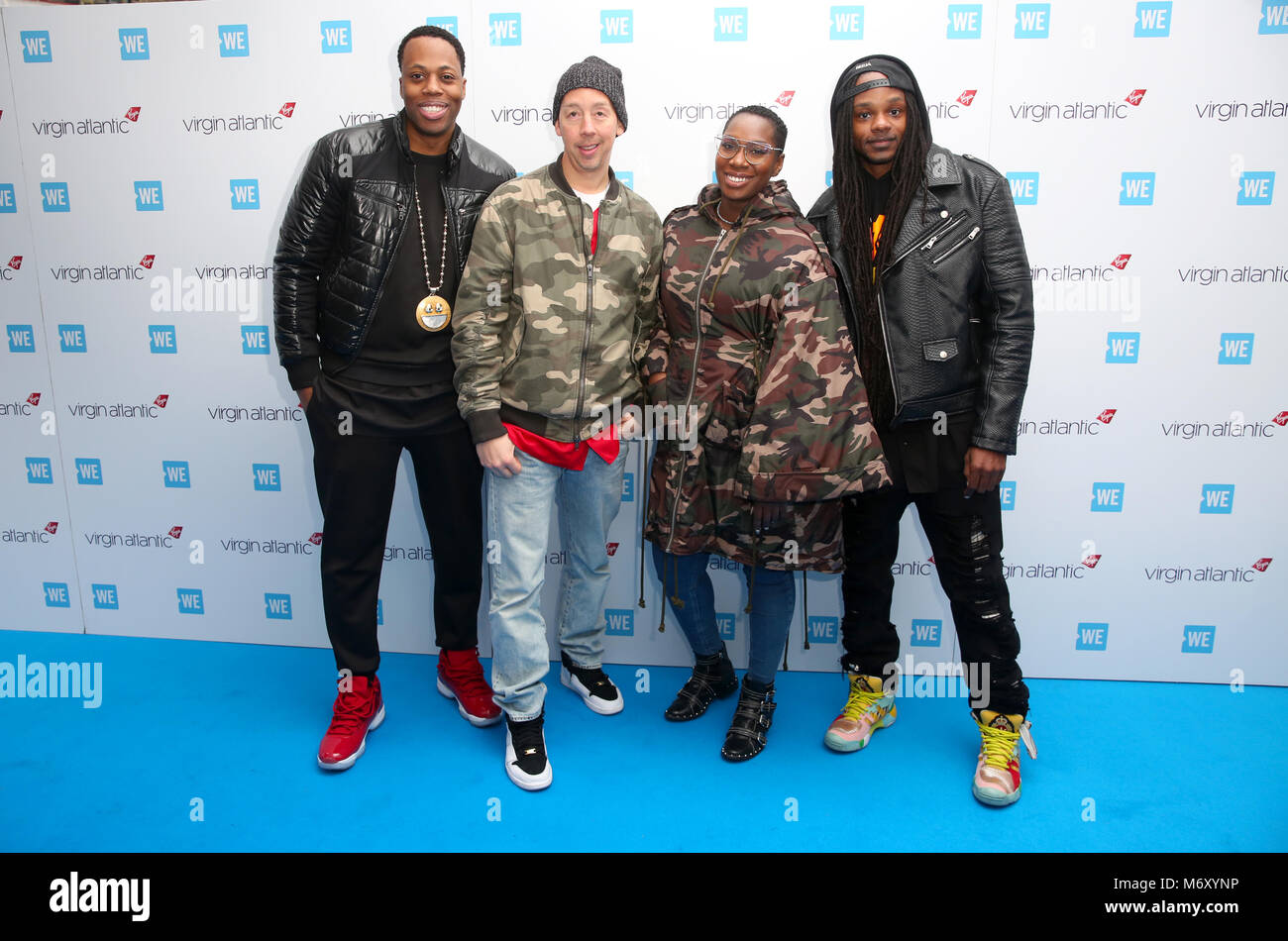 Maraudeurs de célébrité, Kardinal Offishall, DJ à partir de l'éraflure, Lissa Monet et Dready participant à la journée nous UK Charity Event et les concerts, l'ETI Arena, London. Banque D'Images