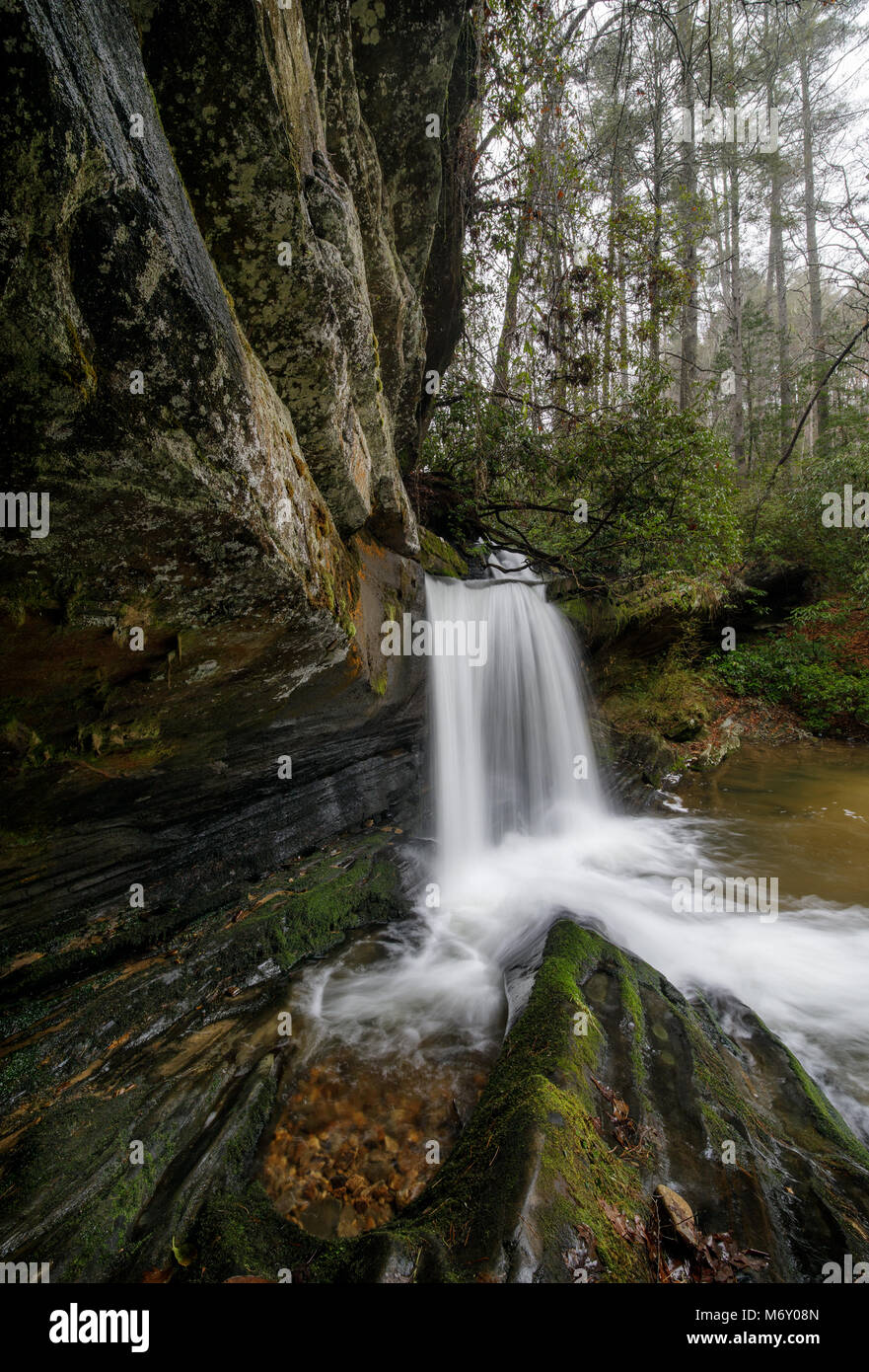 Raper Creek Falls est situé au nord de la Géorgie dans le comté de Habersham. Les chutes sont à environ 15 m de hauteur et unique dans l'aspect que le flux est en cours d'exécution sur un plateau rock diagonale avant de tomber dans la piscine ci-dessous. Banque D'Images