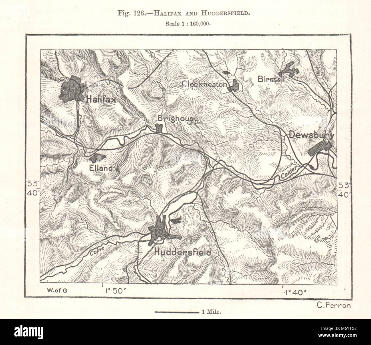 Halifax Huddersfield Dewsbury. Le Yorkshire. Croquis 1885 ancienne Banque D'Images