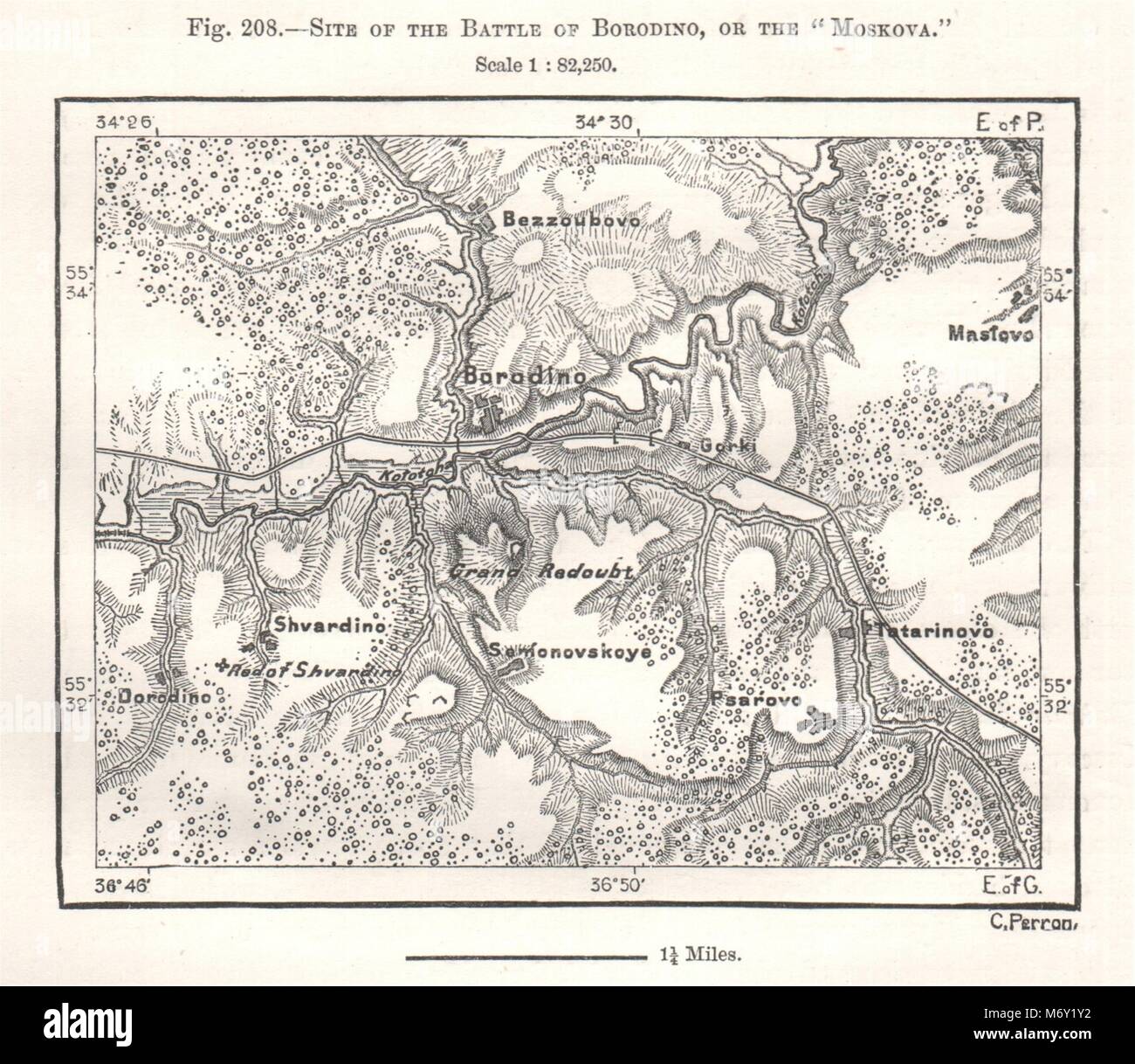 Site de la bataille de Borodino, ou 'Moskova'. La Russie. Croquis 1885 Banque D'Images