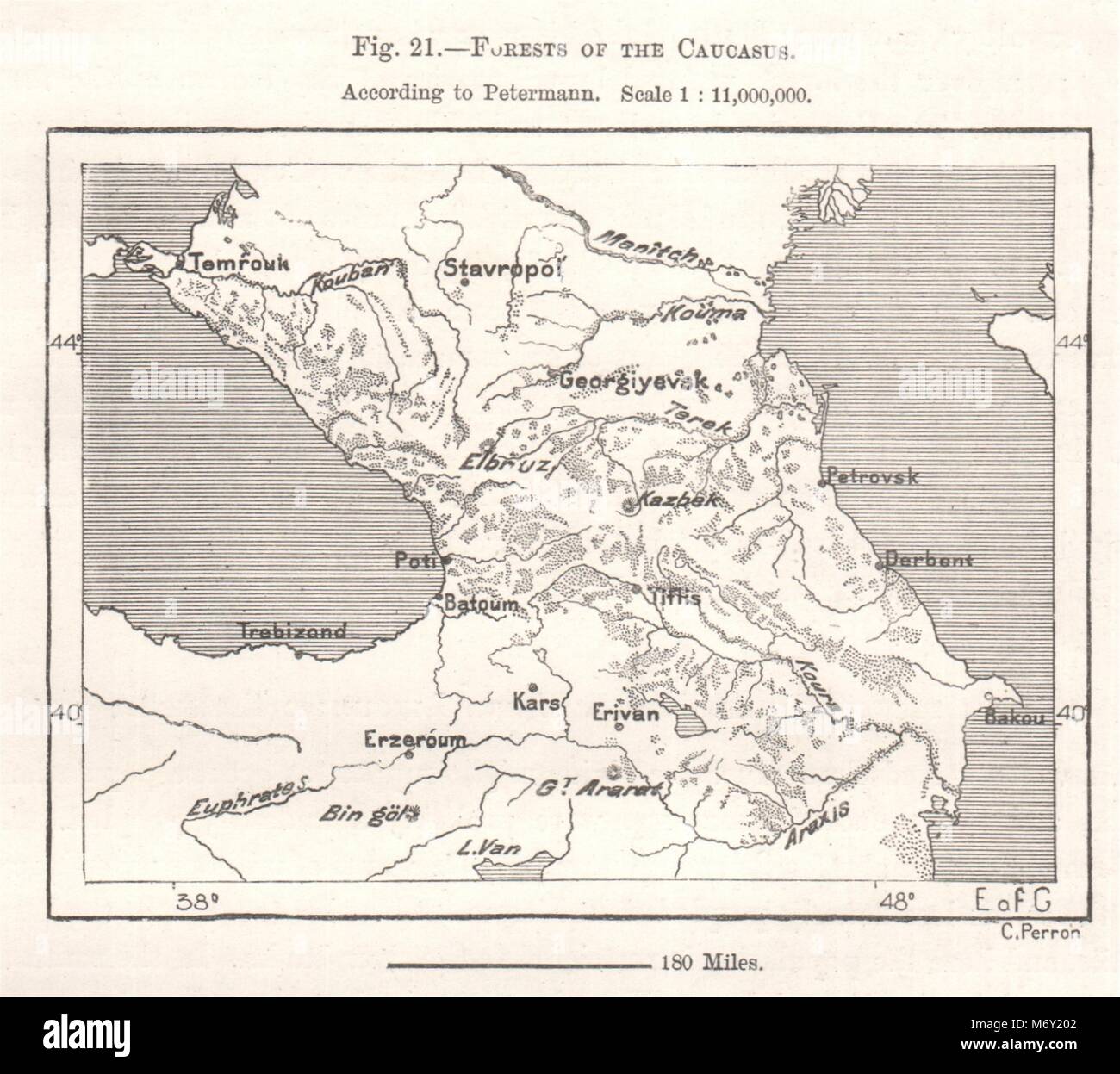 Les forêts du Caucase. Géorgie Arménie Azerbaïdjan. Croquis 1885 ancien Banque D'Images Les forêts du Caucase. Géorgie Arménie Azerbaïdjan. Croquis 1885 ancien Banque D'Images