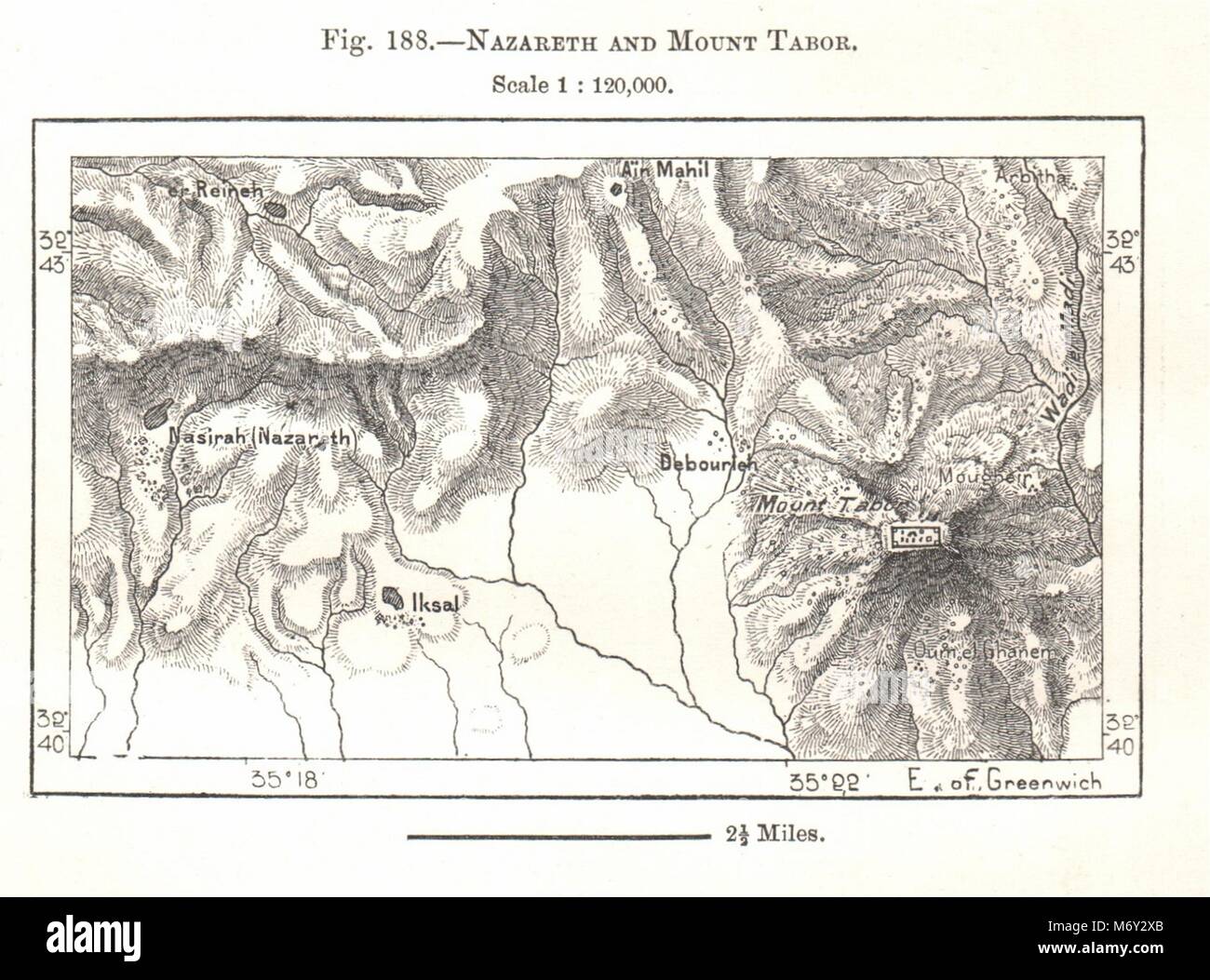 Nazareth et le Mont Thabor. Israël. Croquis 1885 ancienne carte plan Banque D'Images