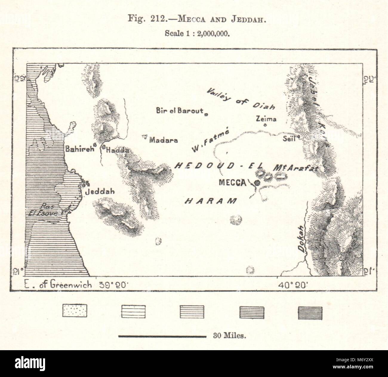 La Mecque et Djeddah. L'Arabie Saoudite. Croquis 1885 ancienne carte plan Banque D'Images