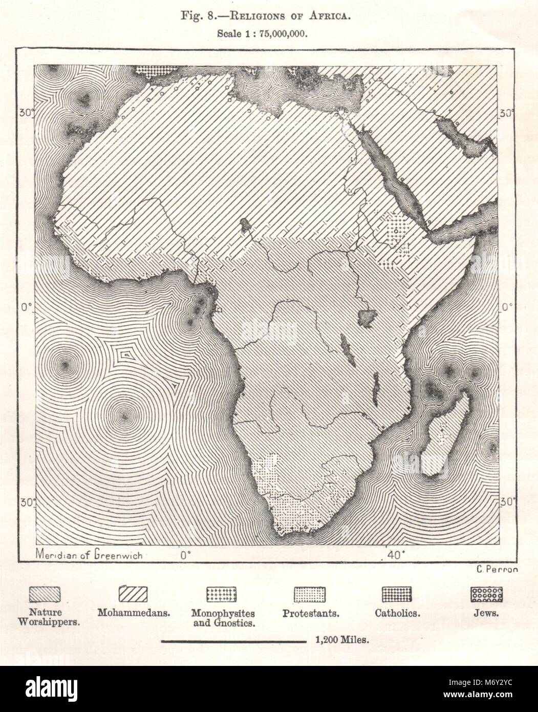 Religions de l'Afrique. Croquis 1885 ancienne carte plan vintage Banque D'Images