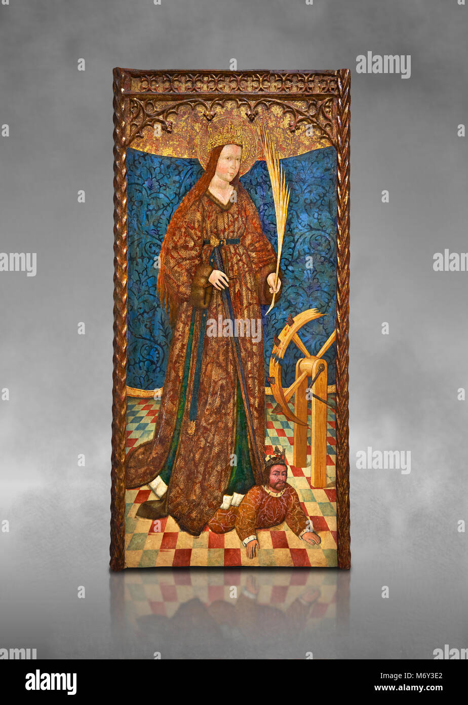 Retable gothique de Saint Catarina (Catherine), 3e quart du 15e siècle, tempera et feuille d'or sur de bois. Musée national d'Art Catalan, Banque D'Images
